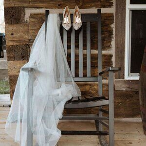Ruffled Rose Cathedral Length Raw Edge Veil in Light Ivory